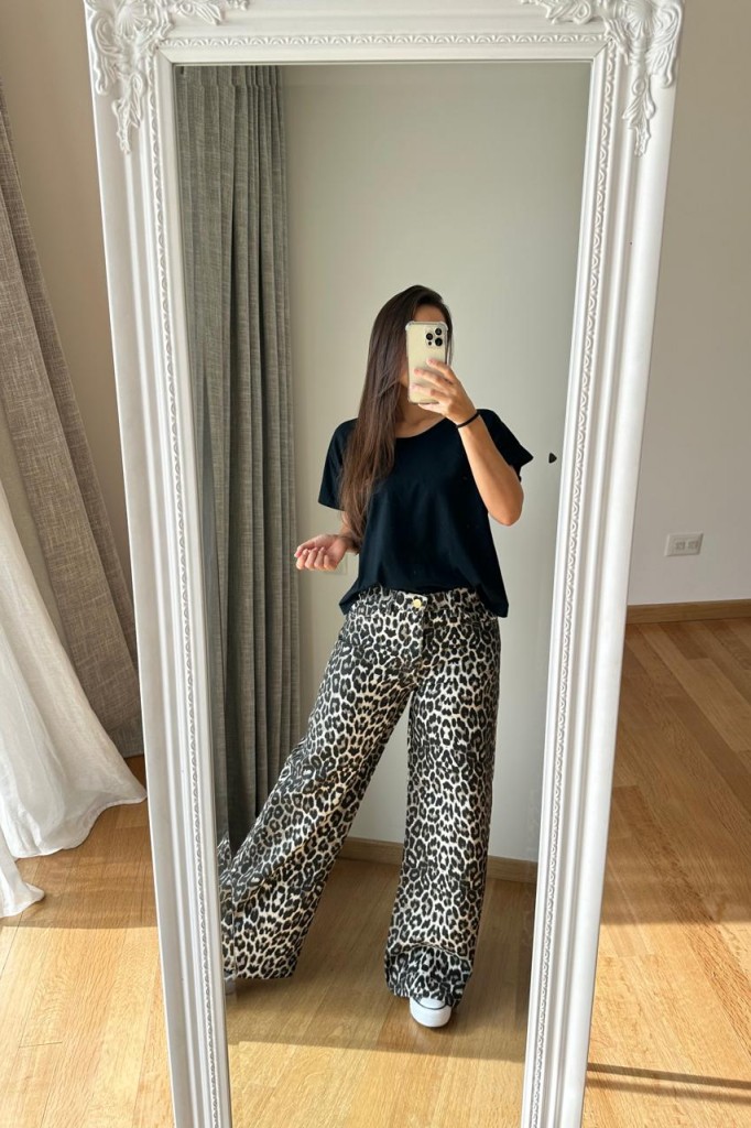 JEAN WIDE LEG ANIMAL PRINT