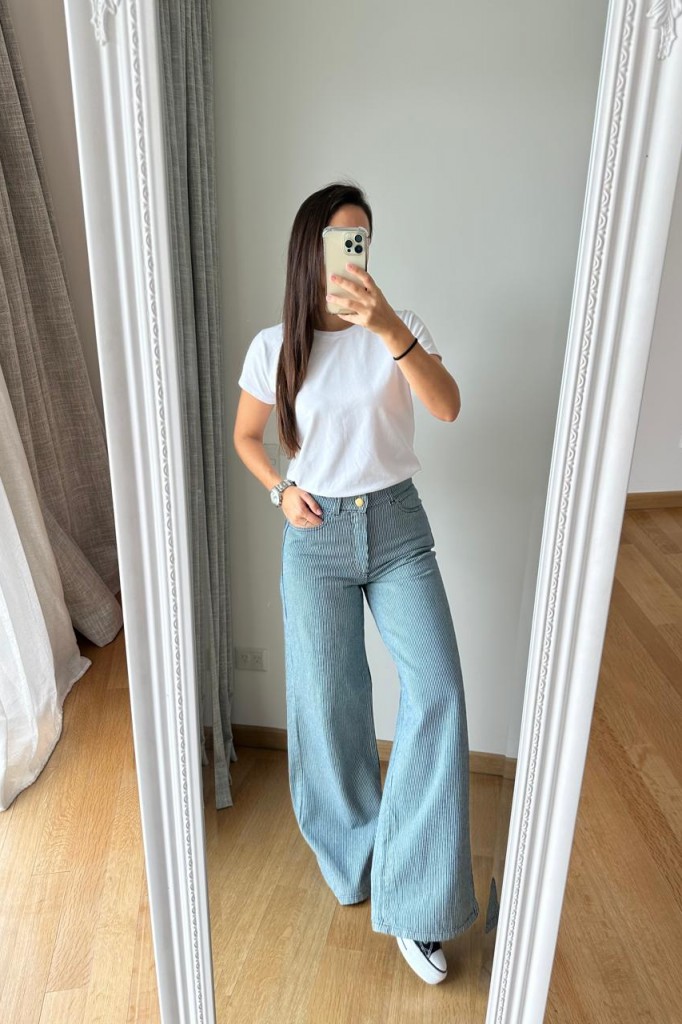 JEAN WIDE LEG RAYADO